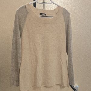 Women's Beige and Gray Long Sleeve Sweater